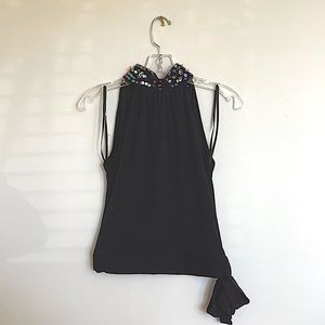 Sleeveless High Collar Sequence Blouse